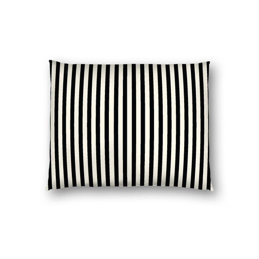 Pale Cream Cotton Sateen Sham, Thin Black Bars on Front, White Reverse Side, Standard - 20 x 26 inches