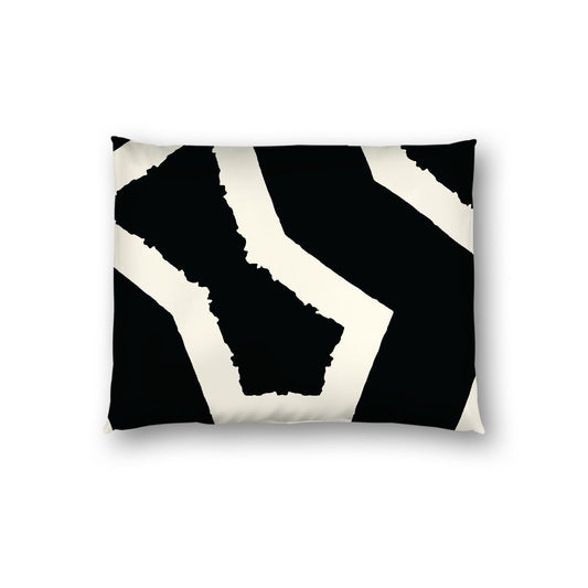 Black Cotton Sateen Sham, Bold Pale Cream Graphic on Front, White Reverse Side, Standard - 20 x 26 inches