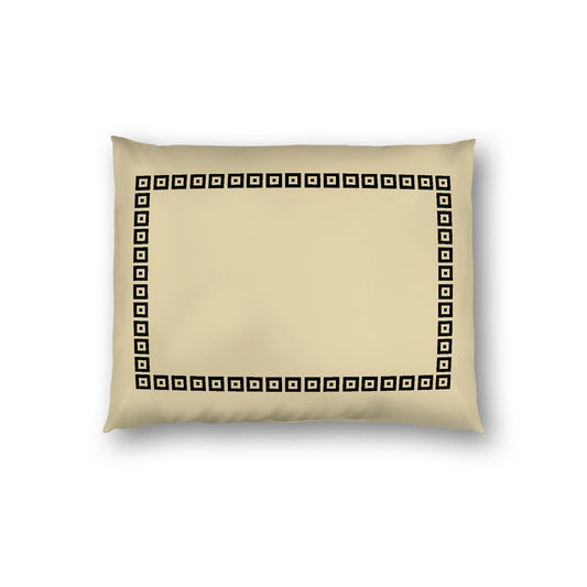 Desert Sand Cotton Sateen Pillow Sham, Black Repeating Square Motif Print, Classic Border, White Reverse Side, Standard - 20 x 26 inches