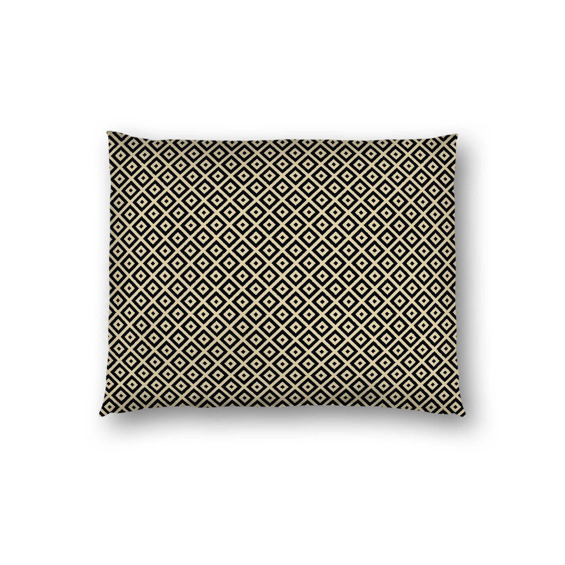 Desert Sand Cotton Sateen Pillow Sham, Black Repeating Square Motif Print, White Revese Side, Standard - 20 x 26 inches