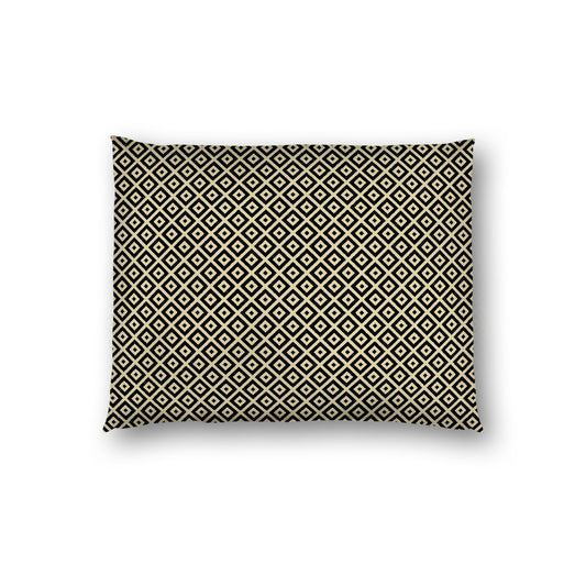 Desert Sand Cotton Sateen Pillow Sham, Black Repeating Square Motif Print, White Revese Side, Standard - 20 x 26 inches