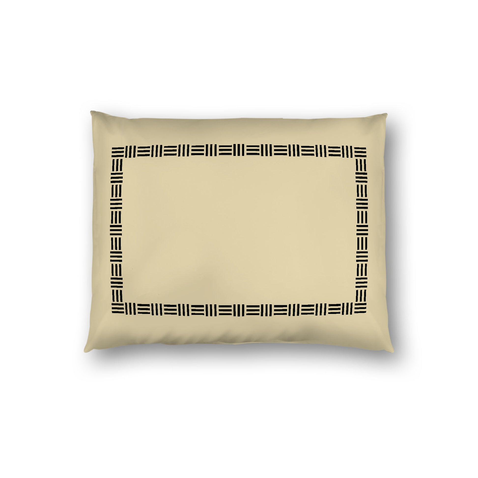 Desert Sand Cotton Sateen Pillow Sham, Black Single Weave Motif Print, Classic Border, White Reverse Side, Standard - 20 x 26 inches