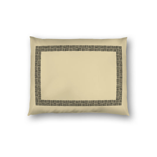 Desert Sand Cotton Sateen Pillow Sham, Black Double Weave Motif Print, Classic Border, White Reverse Side, Standard - 20 x 26 inches
