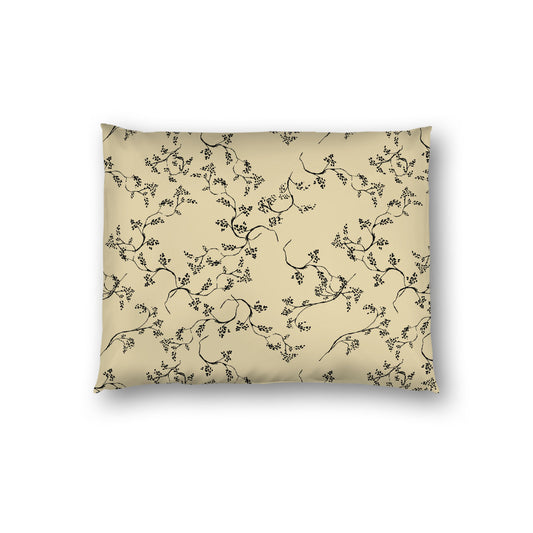 Desert Sand Cotton Sateen Pillow Sham, Black Hand-painted Vine Print, White Reverse Side, Standard - 20 x 26 inches