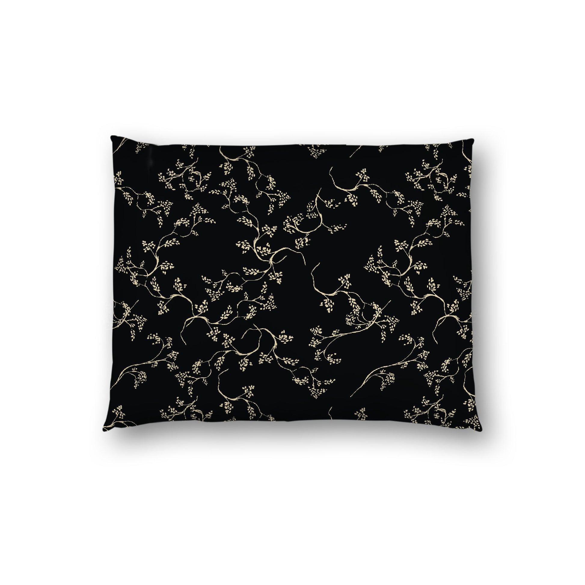 Black Cotton Sateen Pillow Sham, Desert Sand Vine Print on Front, White Reverse Side, Standard - 20 x 26 inches