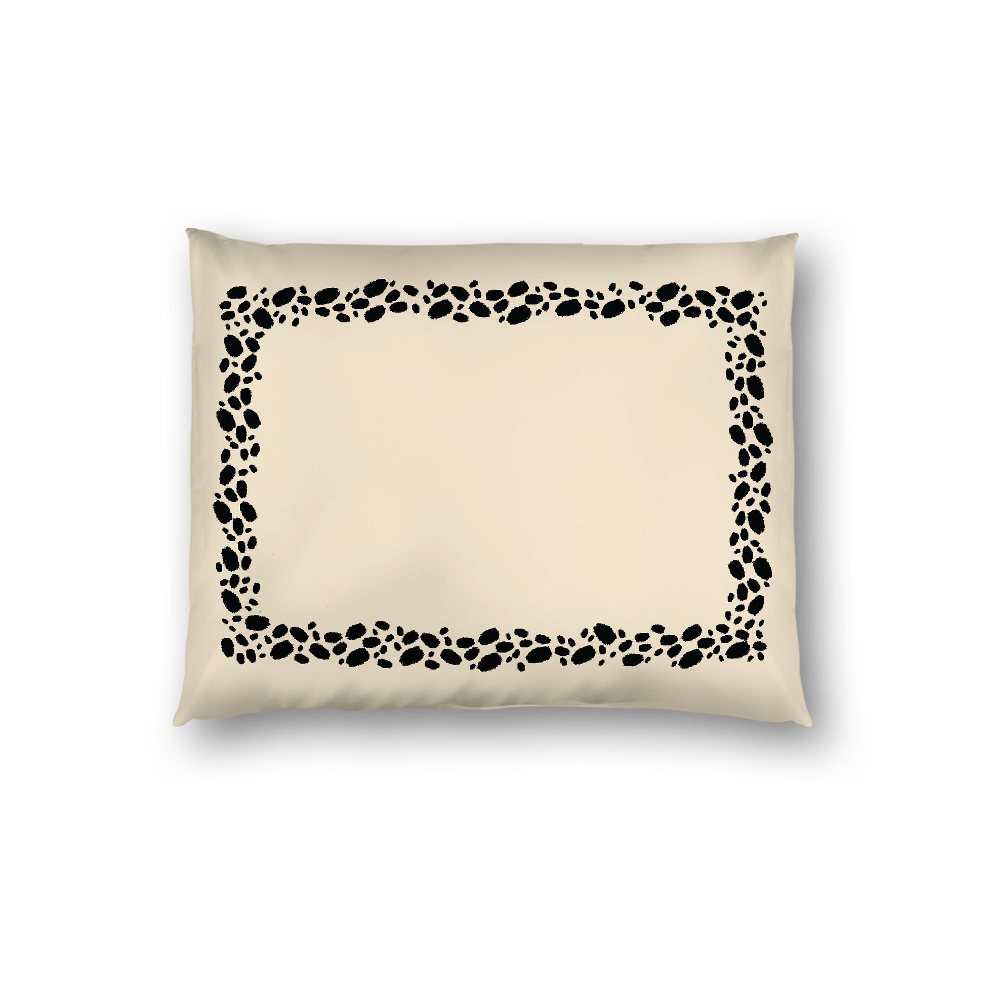 Beige Cotton Sateen Pillow Sham, Black Hand-painted Dab Motif Print, Classic Border, White Reverse Side, Standard - 20 x 26 inches