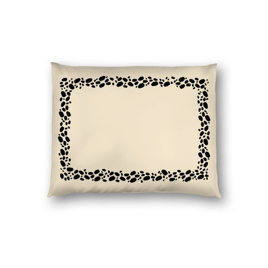 Beige Cotton Sateen Pillow Sham, Black Hand-painted Dab Motif Print, Classic Border, White Reverse Side, Standard - 20 x 26 inches