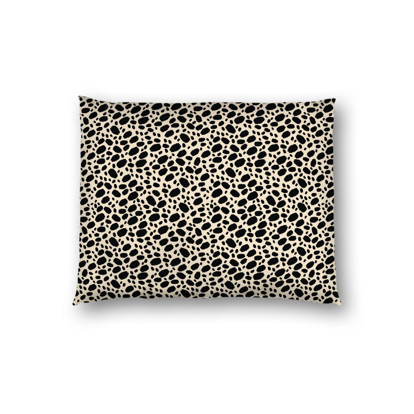 Beige Cotton Sateen Pillow Sham, Black Hand-painted Dab Motif Print, White Revese Side, Standard - 20 x 26 inches