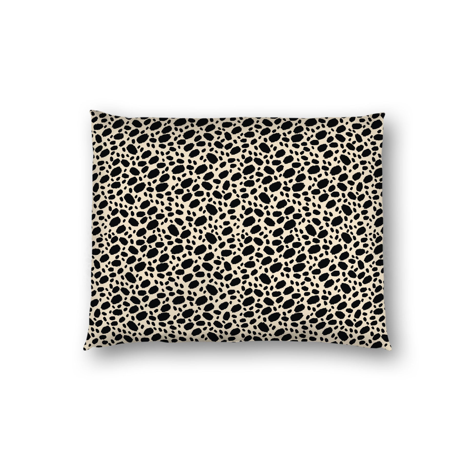 Beige Cotton Sateen Pillow Sham, Black Hand-painted Dab Motif Print, White Revese Side, Standard - 20 x 26 inches