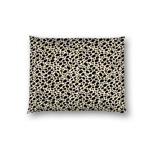 Beige Cotton Sateen Pillow Sham, Black Hand-painted Dab Motif Print, White Revese Side, Standard - 20 x 26 inches