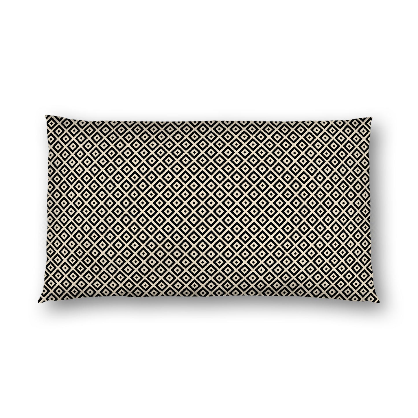 Beige Cotton Sateen Pillow Sham, Black Repeating Square Motif Print, White Revese Side, King - 20 x 36 inches