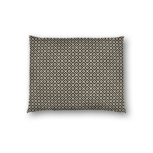 Beige Cotton Sateen Pillow Sham, Black Repeating Square Motif Print, White Revese Side, Standard - 20 x 26 inches