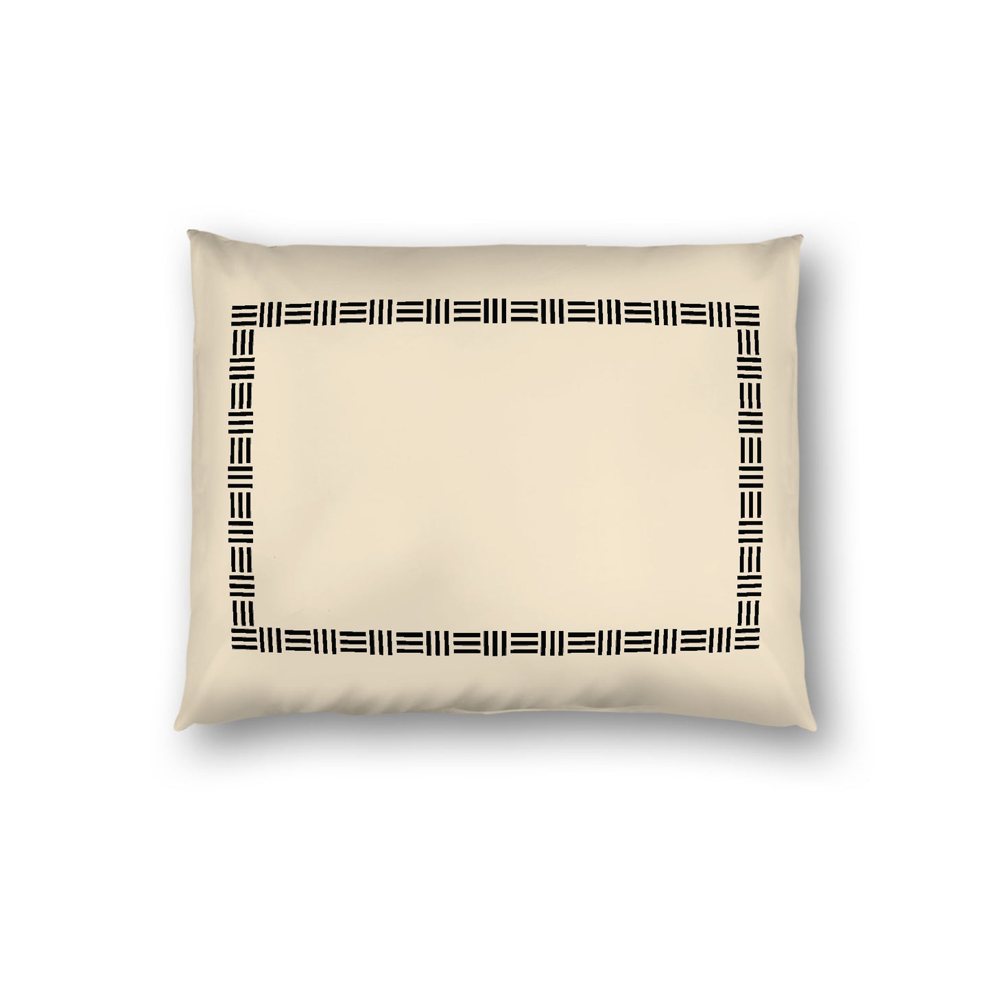 Beige Cotton Sateen Pillow Sham, Black Single Weave Motif Print, Classic Border, White Reverse Side, Standard - 20 x 26 inches