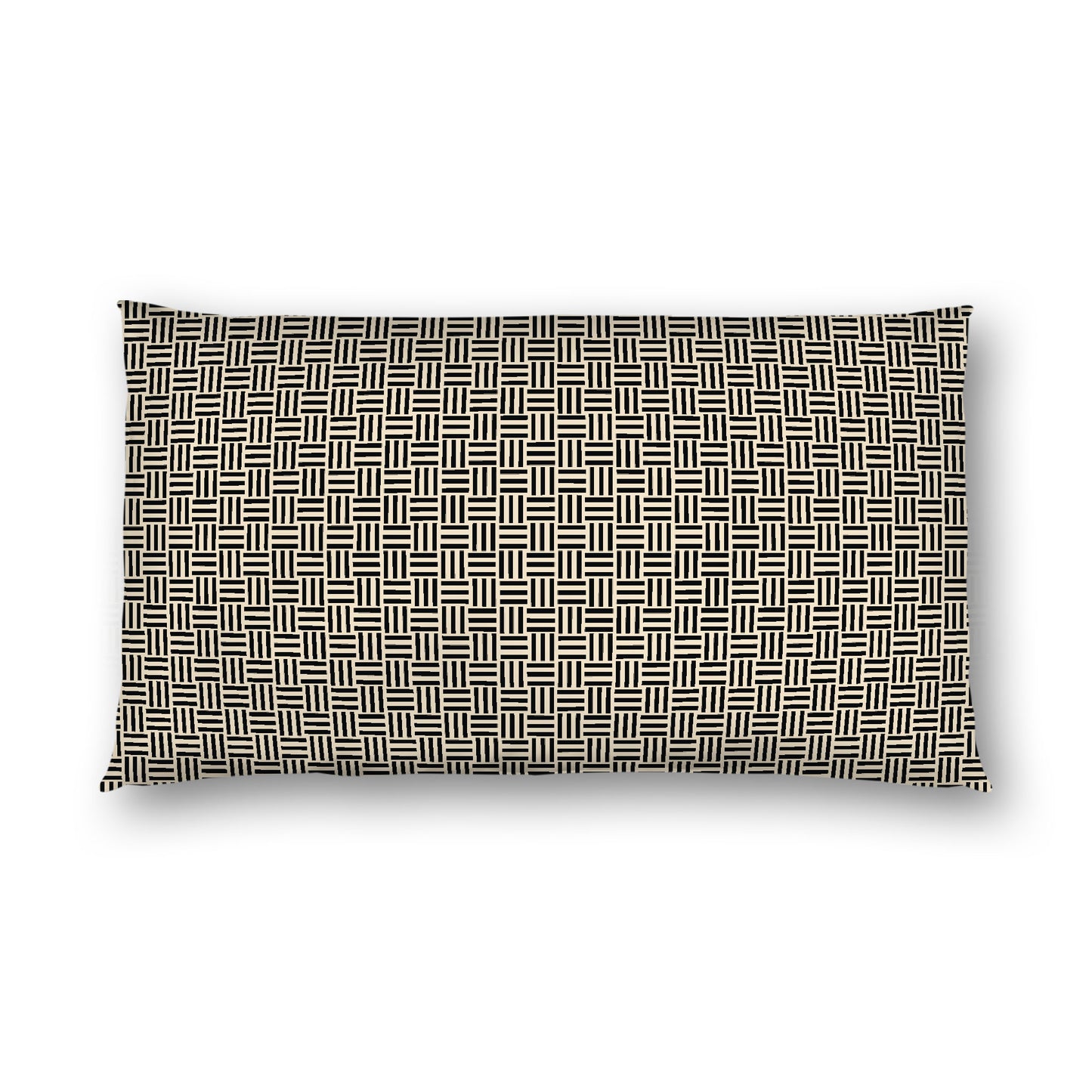 Beige Cotton Sateen Pillow Sham, Black Single Weave Motif Print, White Reverse Side, King - 20 x 36 inches