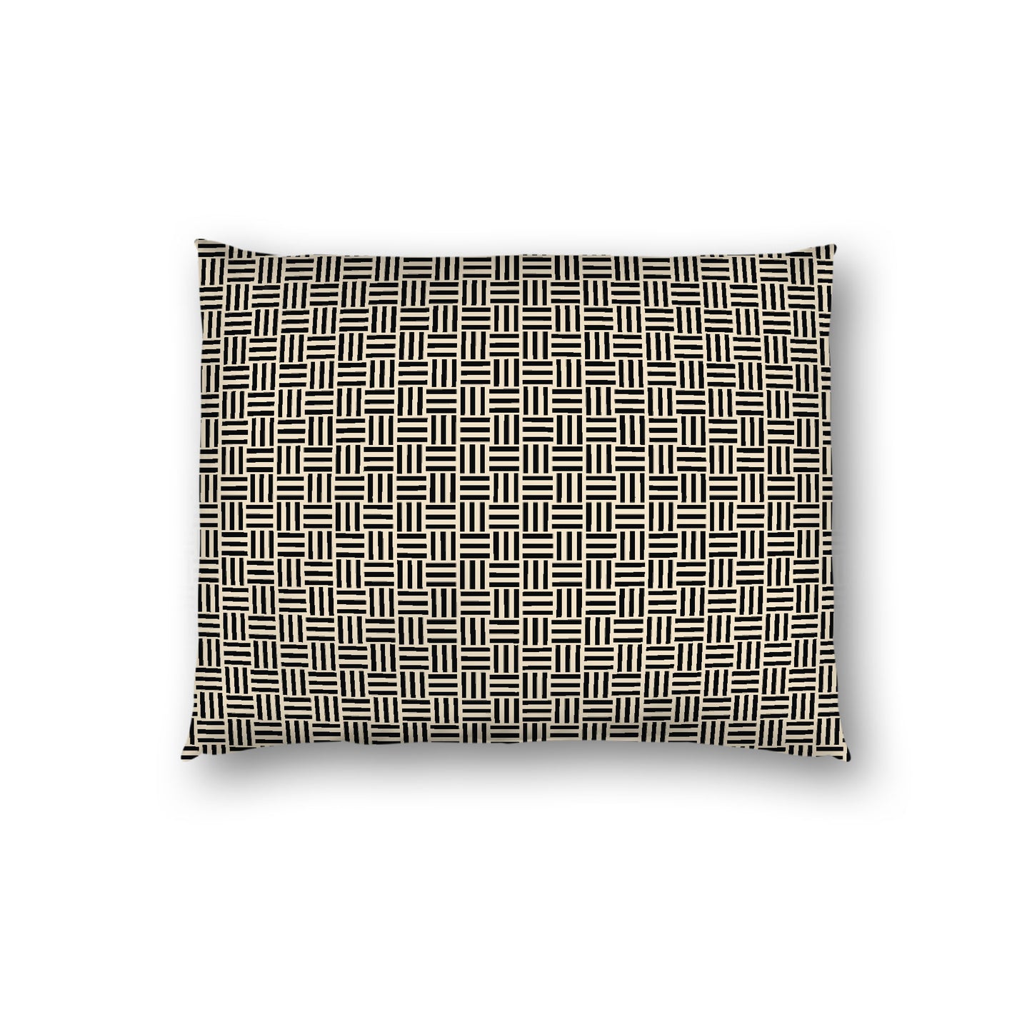 Beige Cotton Sateen Pillow Sham, Black Single Weave Motif Print, White Reverse Side, Standard - 20 x 26 inches