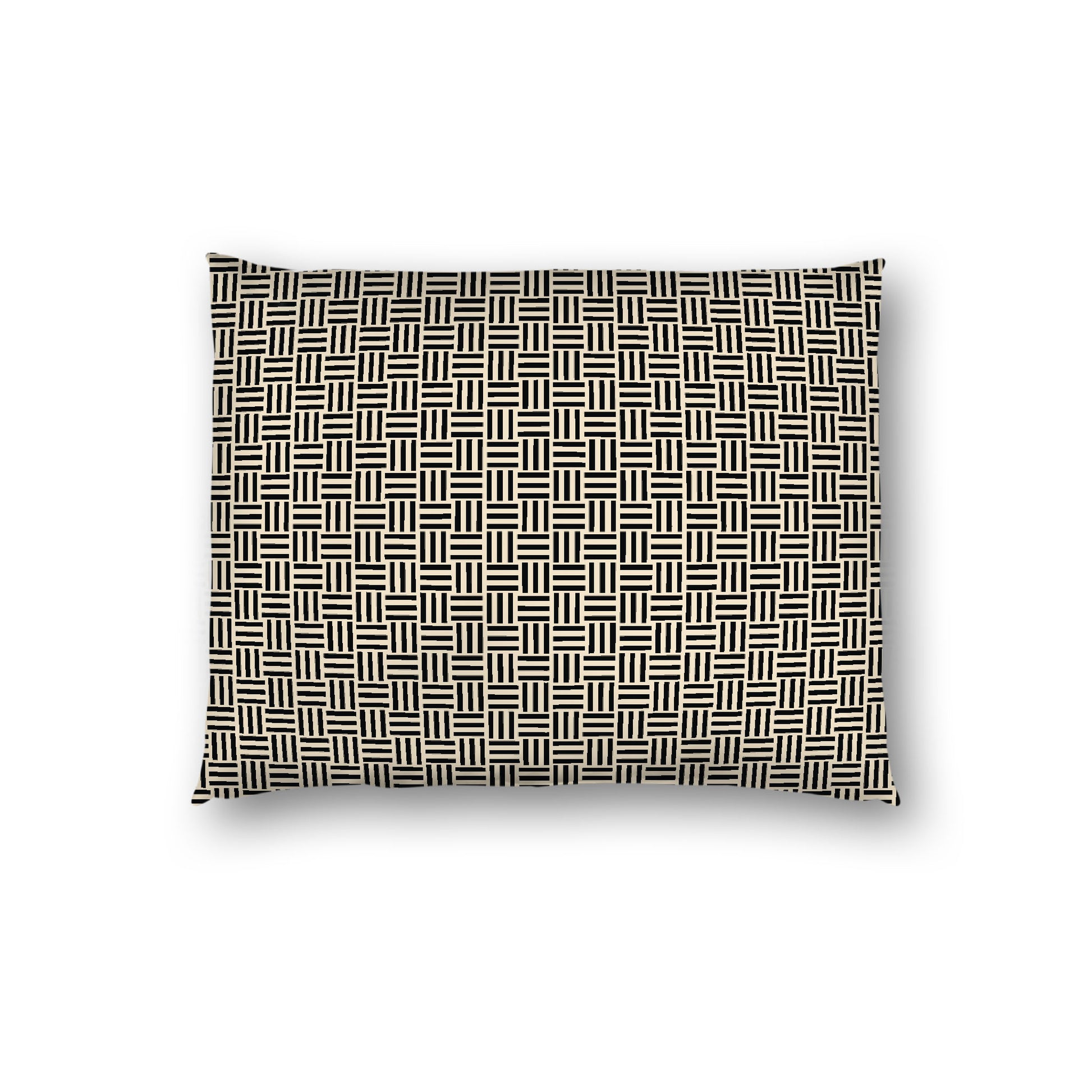 Beige Cotton Sateen Pillow Sham, Black Single Weave Motif Print, White Reverse Side, Standard - 20 x 26 inches