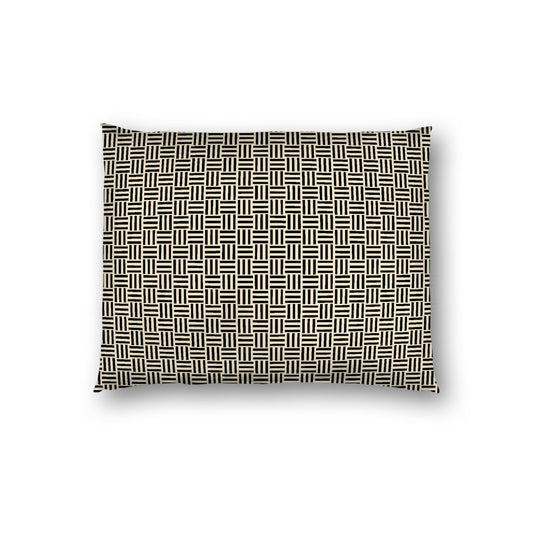 Beige Cotton Sateen Pillow Sham, Black Single Weave Motif Print, White Reverse Side, Standard - 20 x 26 inches