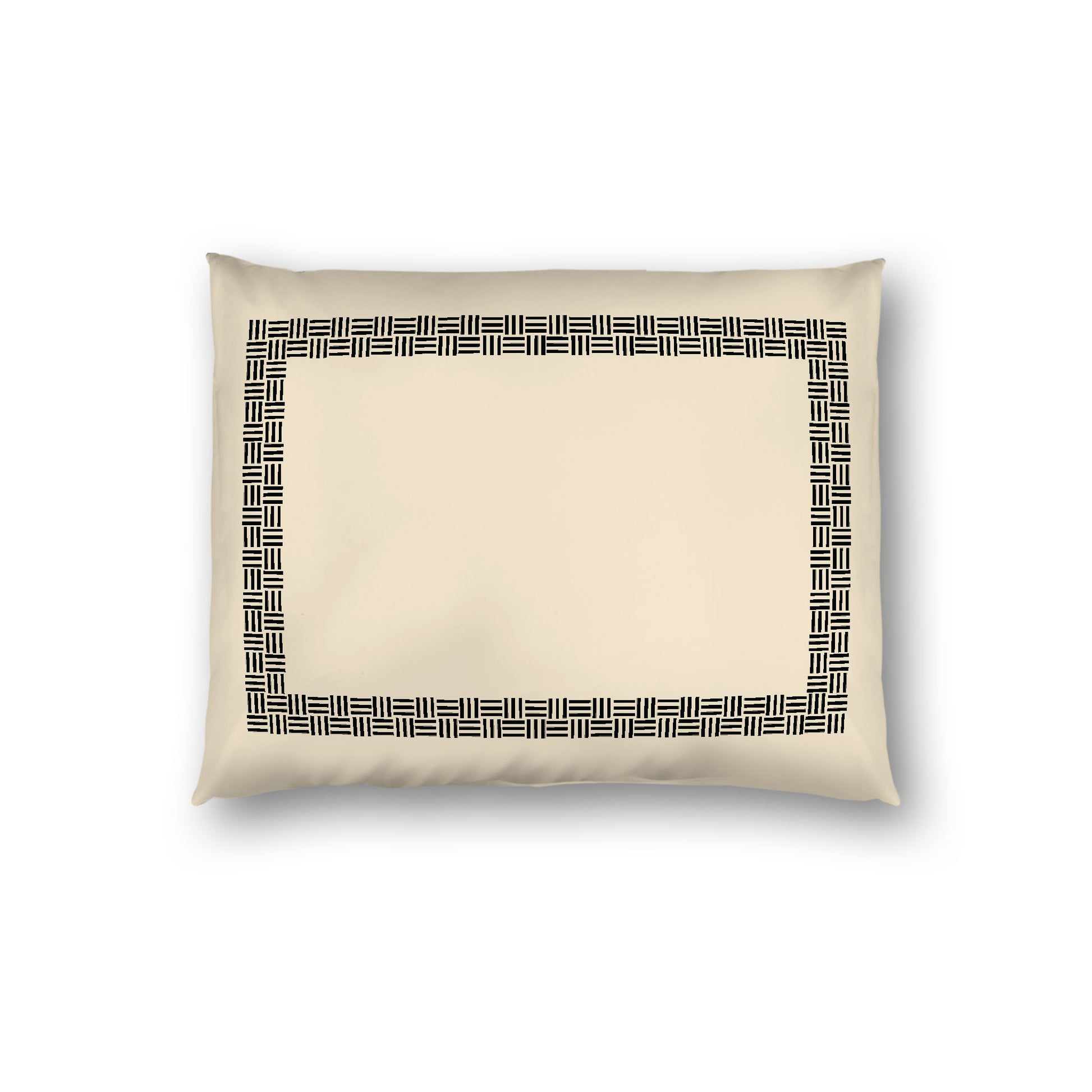 Beige Cotton Sateen Pillow Sham, Black Double Weave Motif Print, Classic Border, White Reverse Side, Standard - 20 x 26 inches