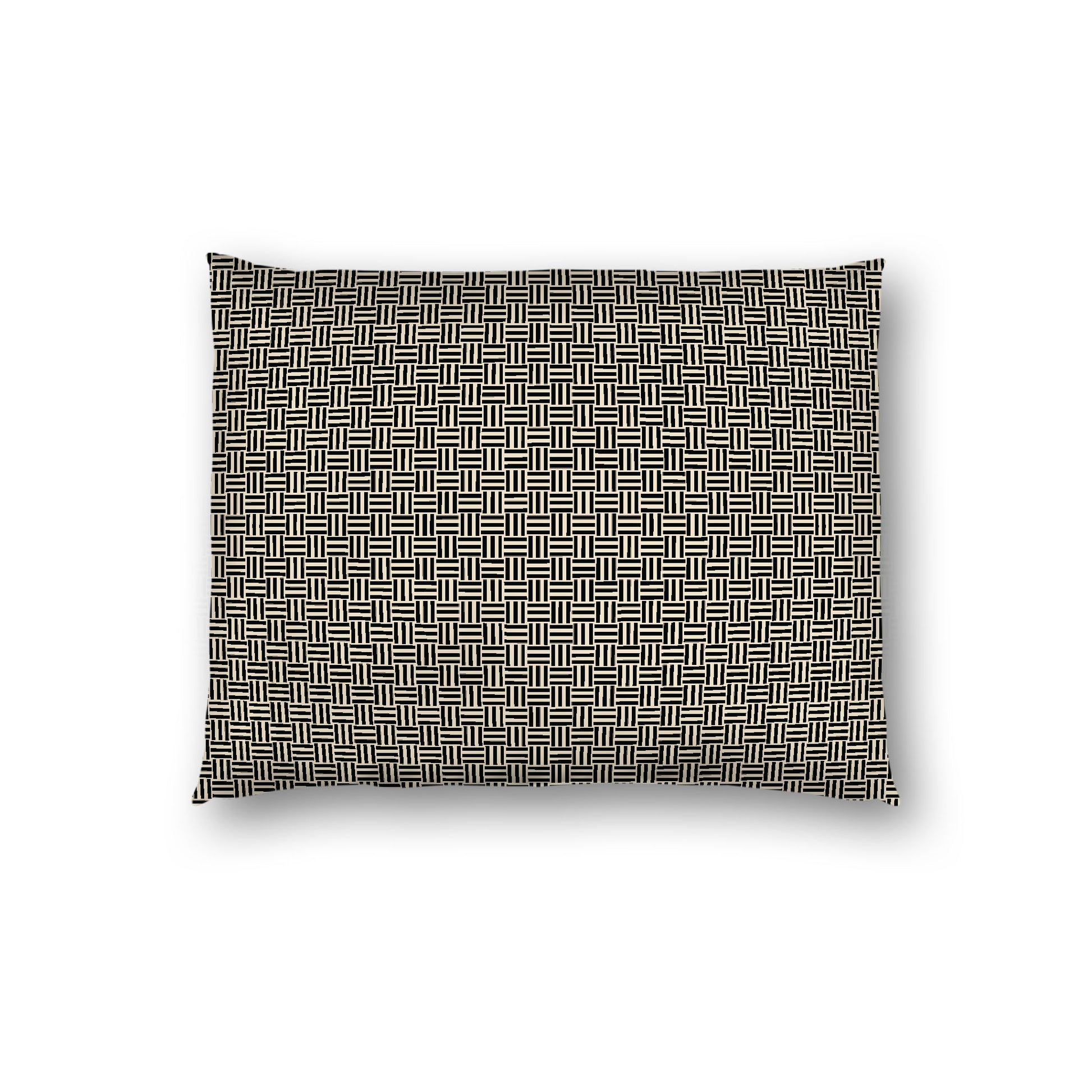Beige Cotton Sateen Pillow Sham, Black Double Weave Motif Print, White Reverse Side, Standard - 20 x 26 inches