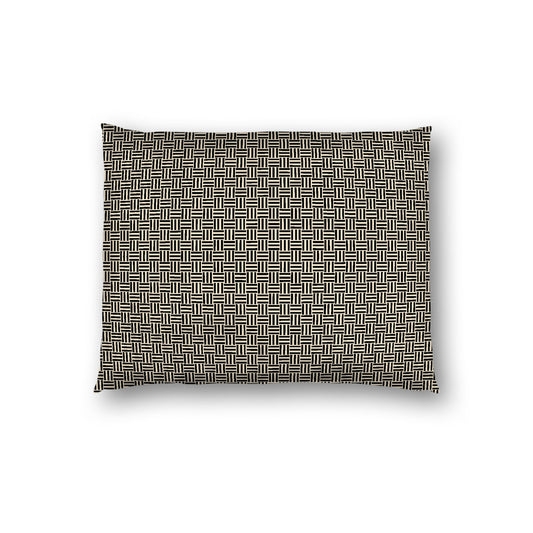 Beige Cotton Sateen Pillow Sham, Black Double Weave Motif Print, White Reverse Side, Standard - 20 x 26 inches