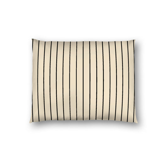 Beige Cotton Sateen Sham, Black Stripes on Front, White Reverse Side, Standard - 20 x 26 inches