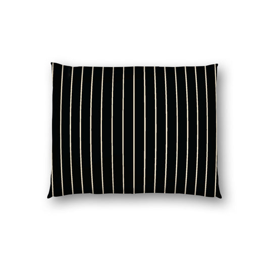 Black Cotton Sateen Sham, Beige Stripes on Front, White Reverse Side, Standard - 20 x 26 inches