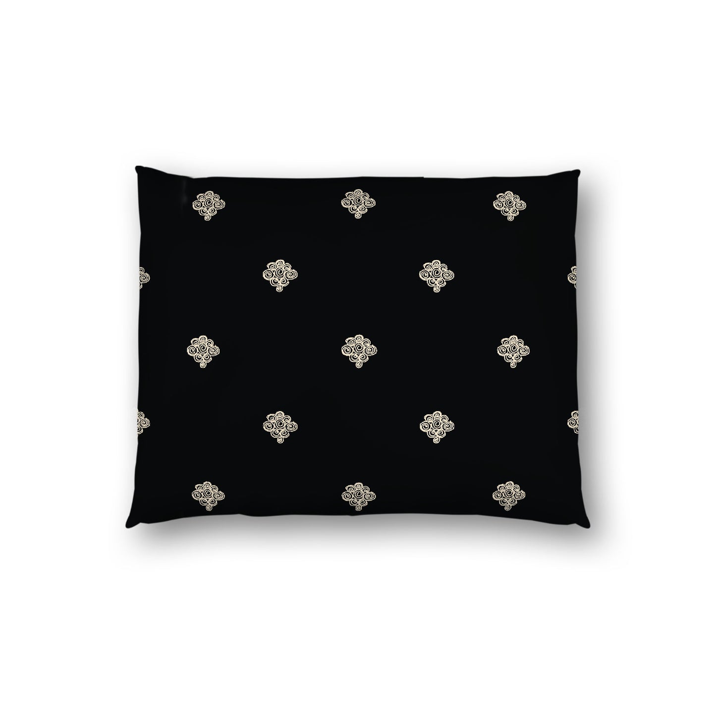 Black Cotton Sateen Pillow Sham, Beige Hand-painted Swizzle Motif Print, White Reverse Side, Standard - 20 x 26 inches