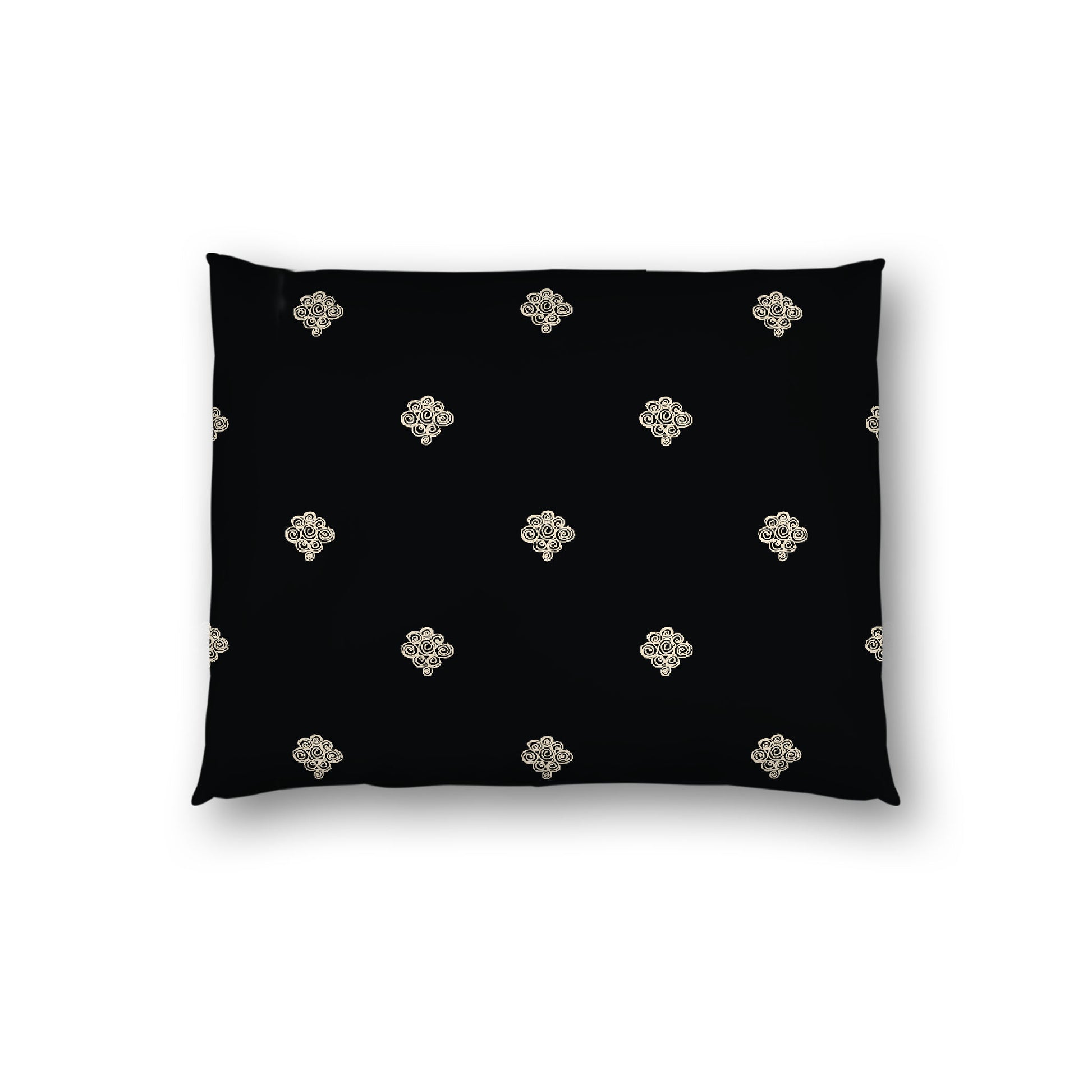 Black Cotton Sateen Pillow Sham, Beige Hand-painted Swizzle Motif Print, White Reverse Side, Standard - 20 x 26 inches