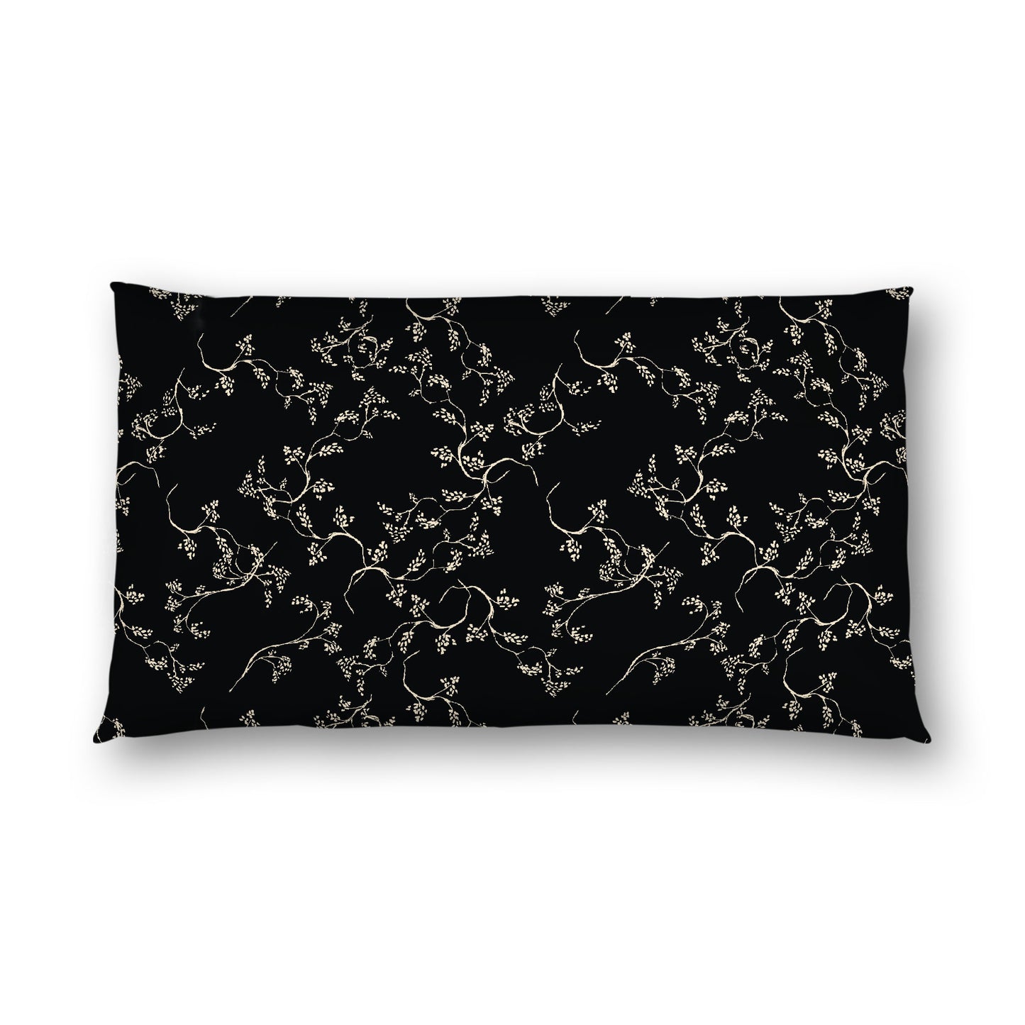Black Cotton Sateen Pillow Sham, Beige Vine Print on Front, White Reverse Side, King - 20 x 36 inches