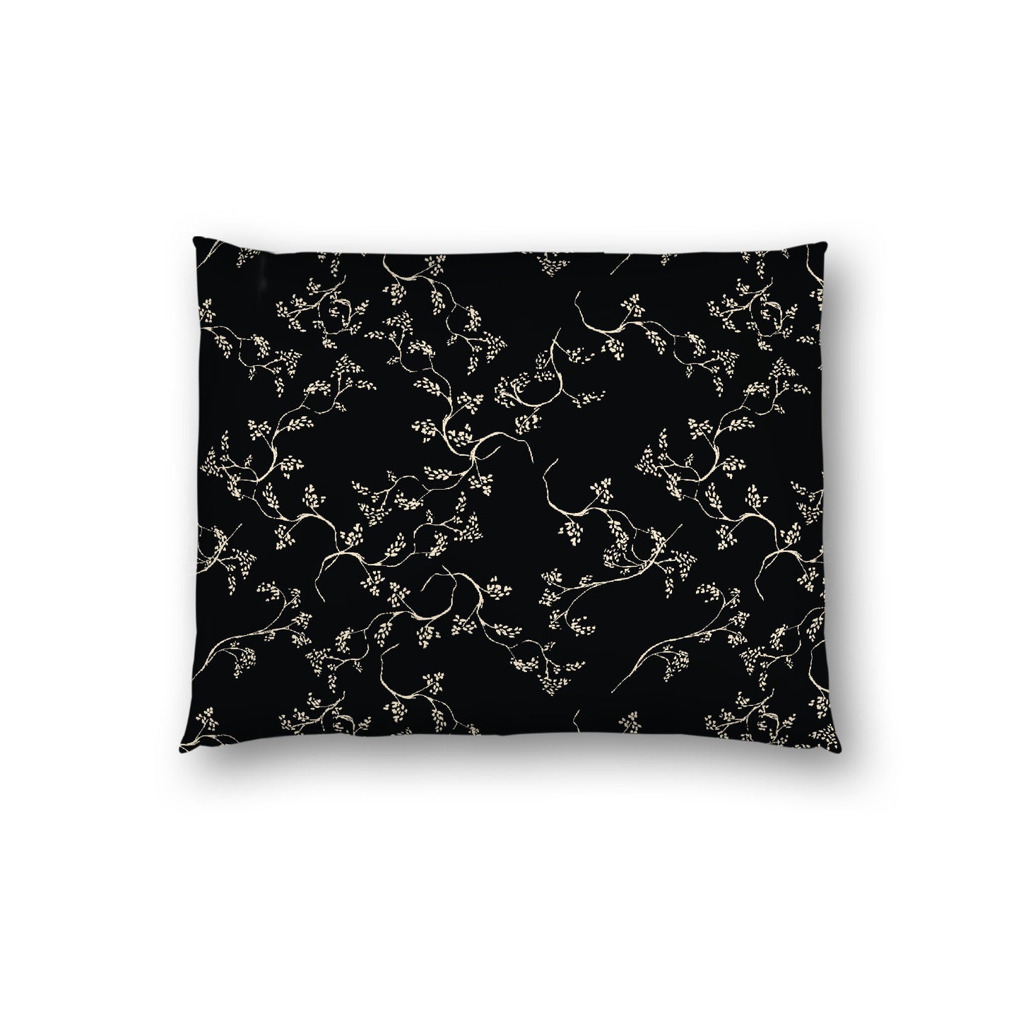 Black Cotton Sateen Pillow Sham, Beige Vine Print on Front, White Reverse Side, Standard - 20 x 26 inches