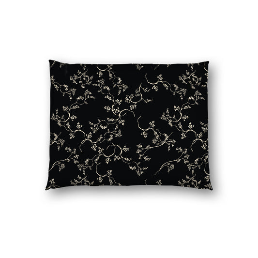 Black Cotton Sateen Pillow Sham, Beige Vine Print on Front, White Reverse Side, Standard - 20 x 26 inches
