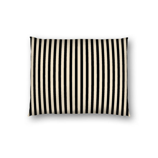 Beige Cotton Sateen Sham, Thin Black Bars on Front, White Reverse Side, Standard - 20 x 26 inches
