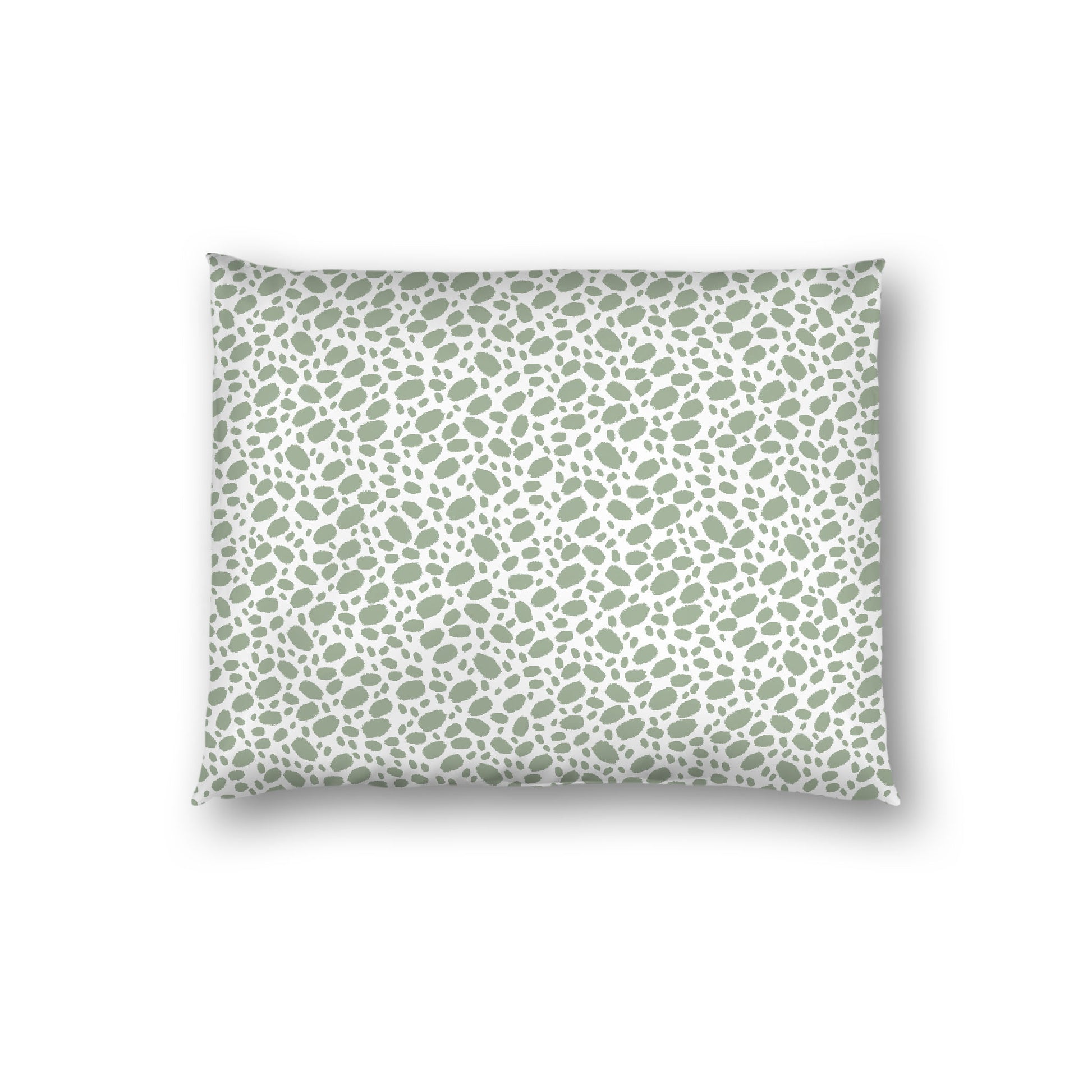 Off-white Cotton Sateen Pillow Sham, Green Hand-painted Dab Motif Print, Off-white Revese Side, Standard - 20 x 26 inches