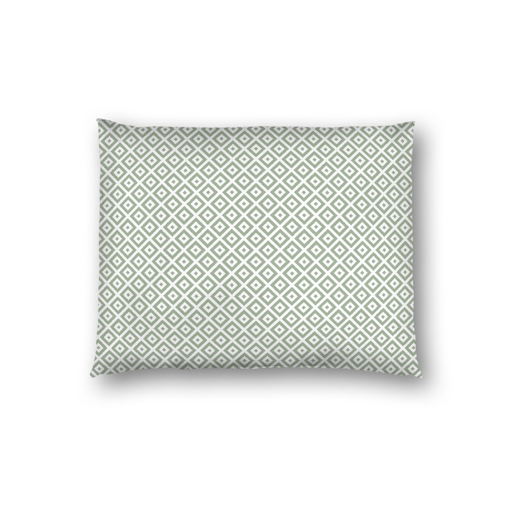 Off-white Cotton Sateen Pillow Sham, Green Repeating Square Motif Print, Off-white Revese Side, Standard - 20 x 26 inches