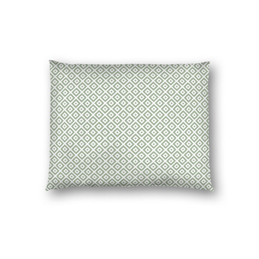 Off-white Cotton Sateen Pillow Sham, Green Repeating Square Motif Print, Off-white Revese Side, Standard - 20 x 26 inches