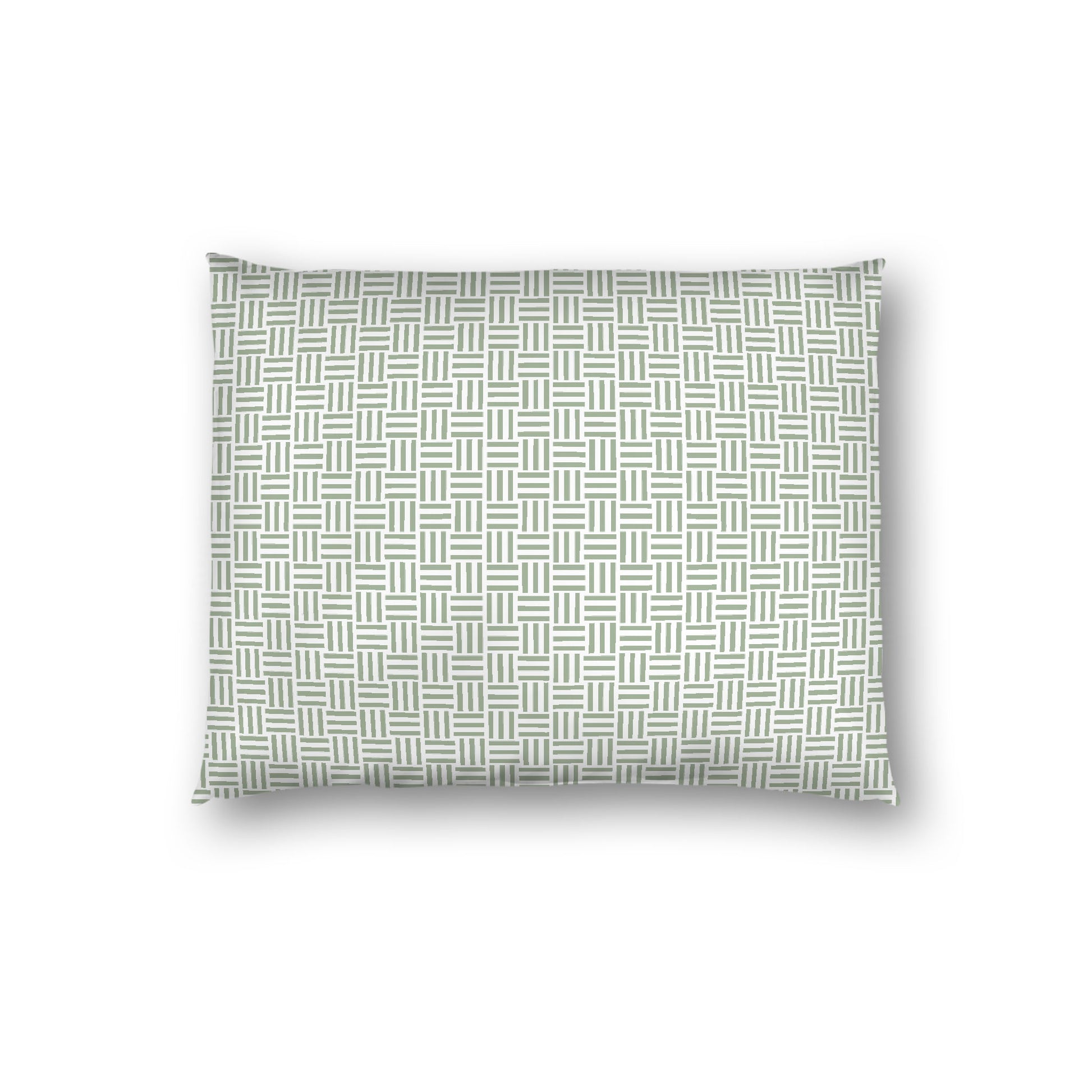 Off-white Cotton Sateen Pillow Sham, Green Single Weave Motif Print, White Reverse Side, Standard - 20 x 26 inches