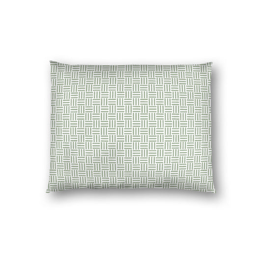 Off-white Cotton Sateen Pillow Sham, Green Single Weave Motif Print, White Reverse Side, Standard - 20 x 26 inches