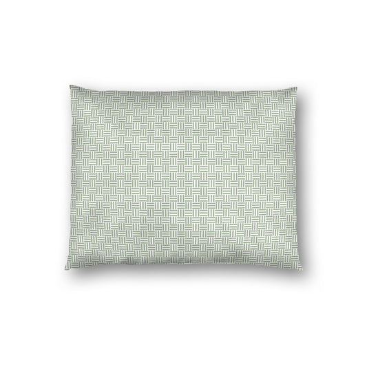 Off-white Cotton Sateen Pillow Sham, Green Double Weave Motif Print, White Reverse Side, Standard - 20 x 26 inches