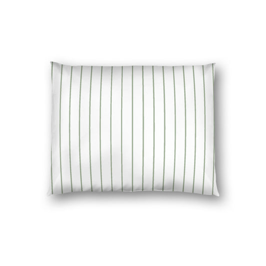 Off-white Cotton Sateen Sham, Green Stripes on Front, White Reverse Side, Standard - 20 x 26 inches