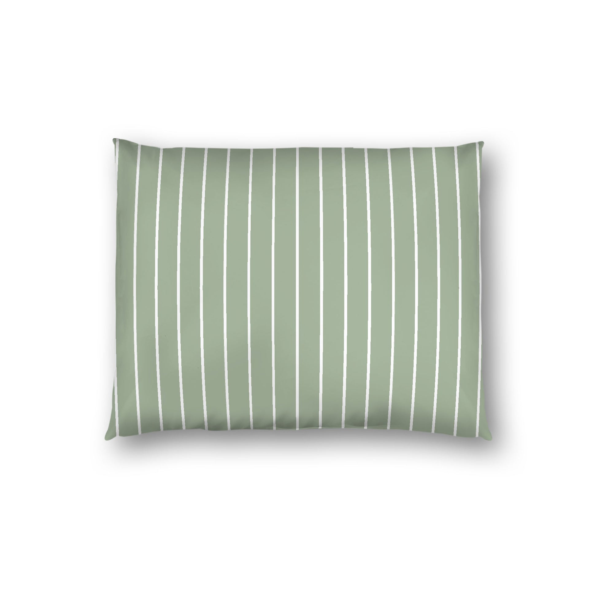 Green Cotton Sateen Sham, Off-white Stripes on Front, White Reverse Side, Standard - 20 x 26 inches