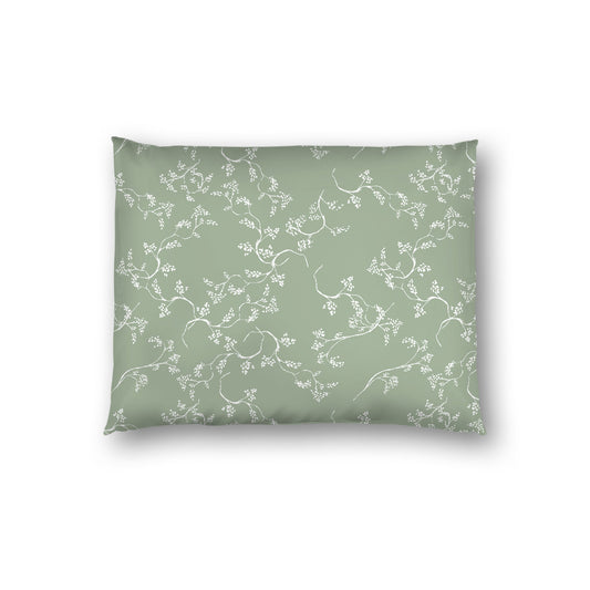 Green Cotton Sateen Pillow Sham, Off-white Vine Print on Front, White Reverse Side, Standard - 20 x 26 inches
