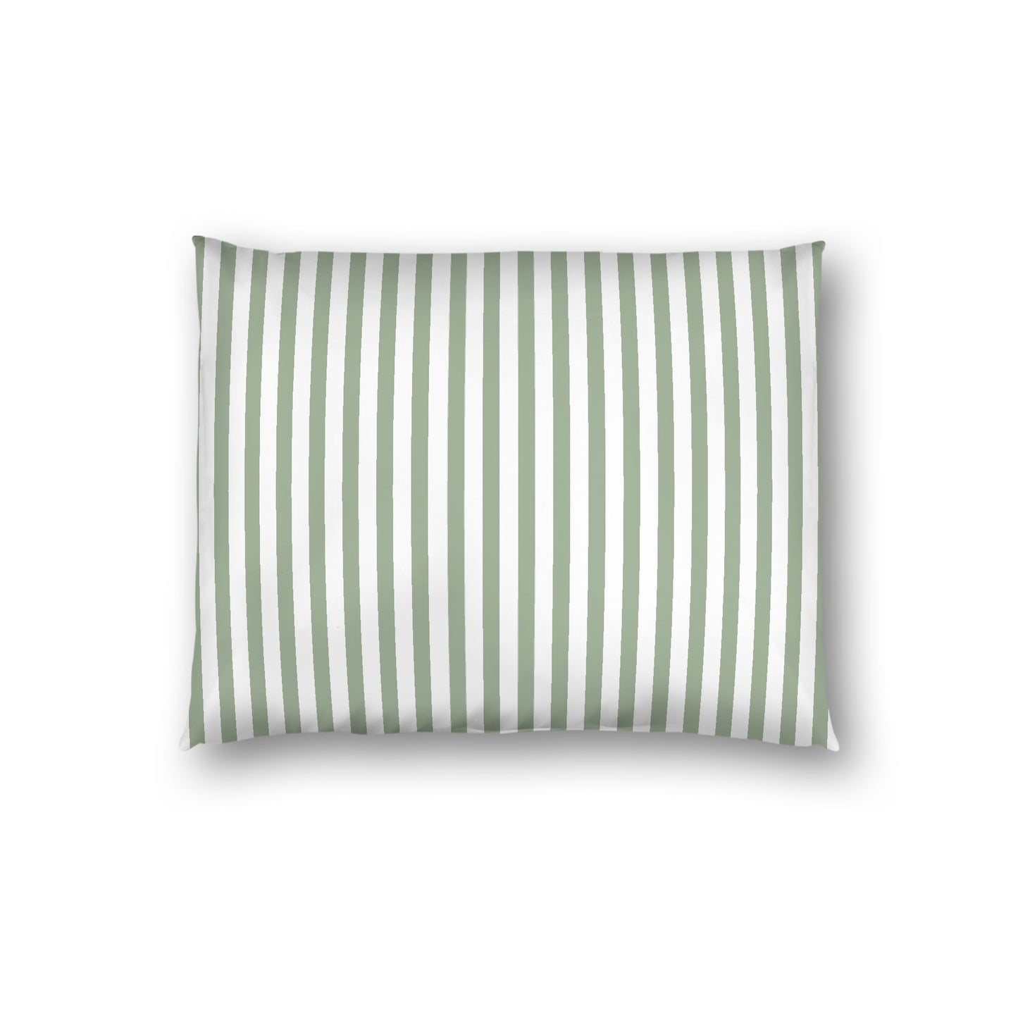 Off-white Cotton Sateen Sham, Thin Green Bars on Front, White Reverse Side, Standard - 20 x 26 inches
