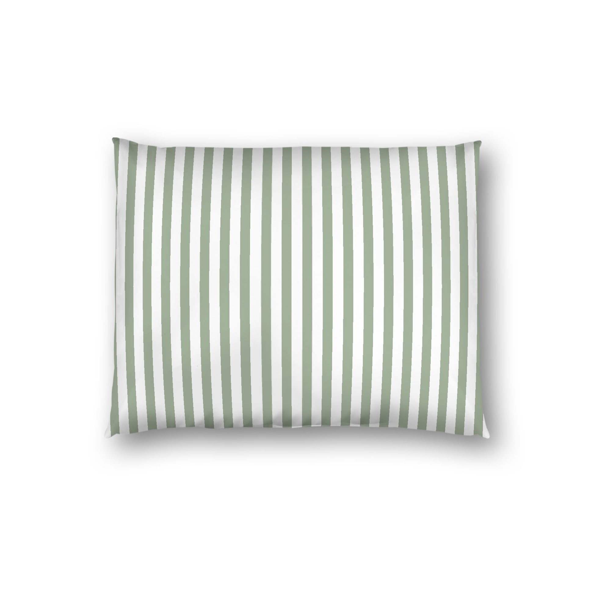 Off-white Cotton Sateen Sham, Thin Green Bars on Front, White Reverse Side, Standard - 20 x 26 inches