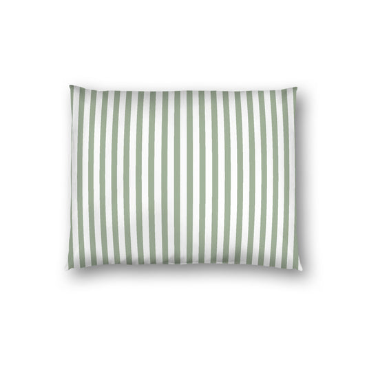 Off-white Cotton Sateen Sham, Thin Green Bars on Front, White Reverse Side, Standard - 20 x 26 inches