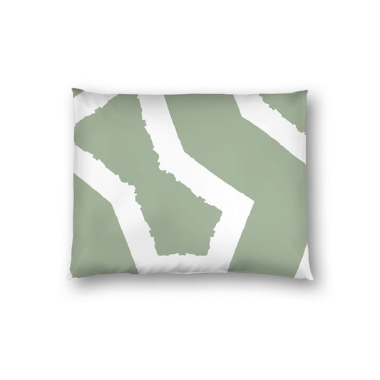 Green Cotton Sateen Sham, Bold Off-white Graphic on Front, White Reverse Side, Standard - 20 x 26 inches