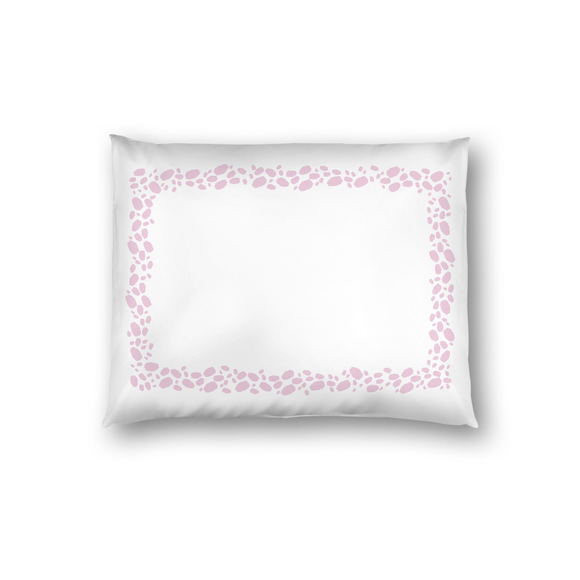 Off-white Cotton Sateen Pillow Sham, Pink Hand-painted Dab Motif Print, Classic Border, White Reverse Side, Standard - 20 x 26 inches
