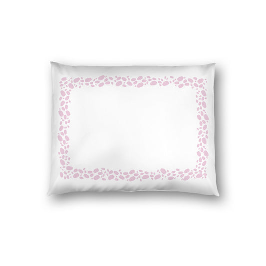 Off-white Cotton Sateen Pillow Sham, Pink Hand-painted Dab Motif Print, Classic Border, White Reverse Side, Standard - 20 x 26 inches