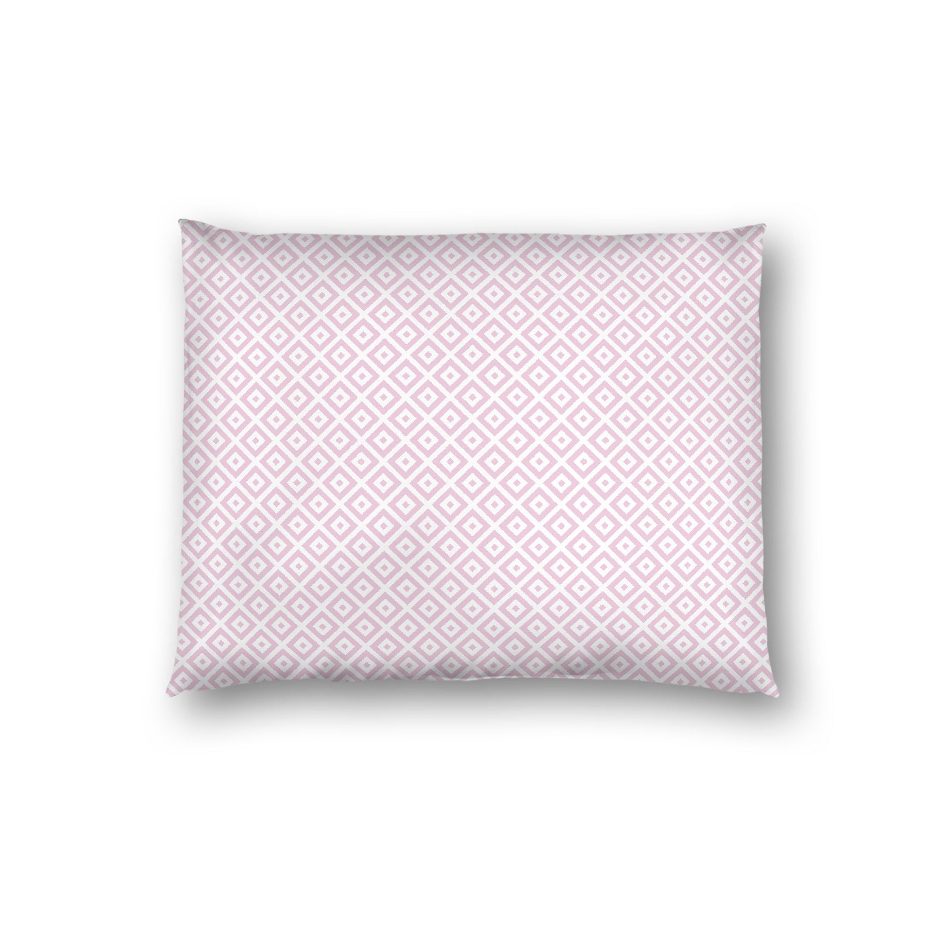 Off-white Cotton Sateen Pillow Sham, Pink Repeating Square Motif Print, Off-white Revese Side, Standard - 20 x 26 inches