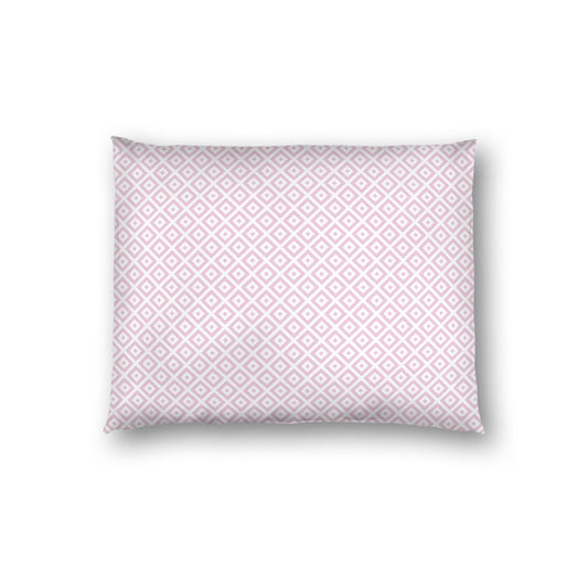 Off-white Cotton Sateen Pillow Sham, Pink Repeating Square Motif Print, Off-white Revese Side, Standard - 20 x 26 inches