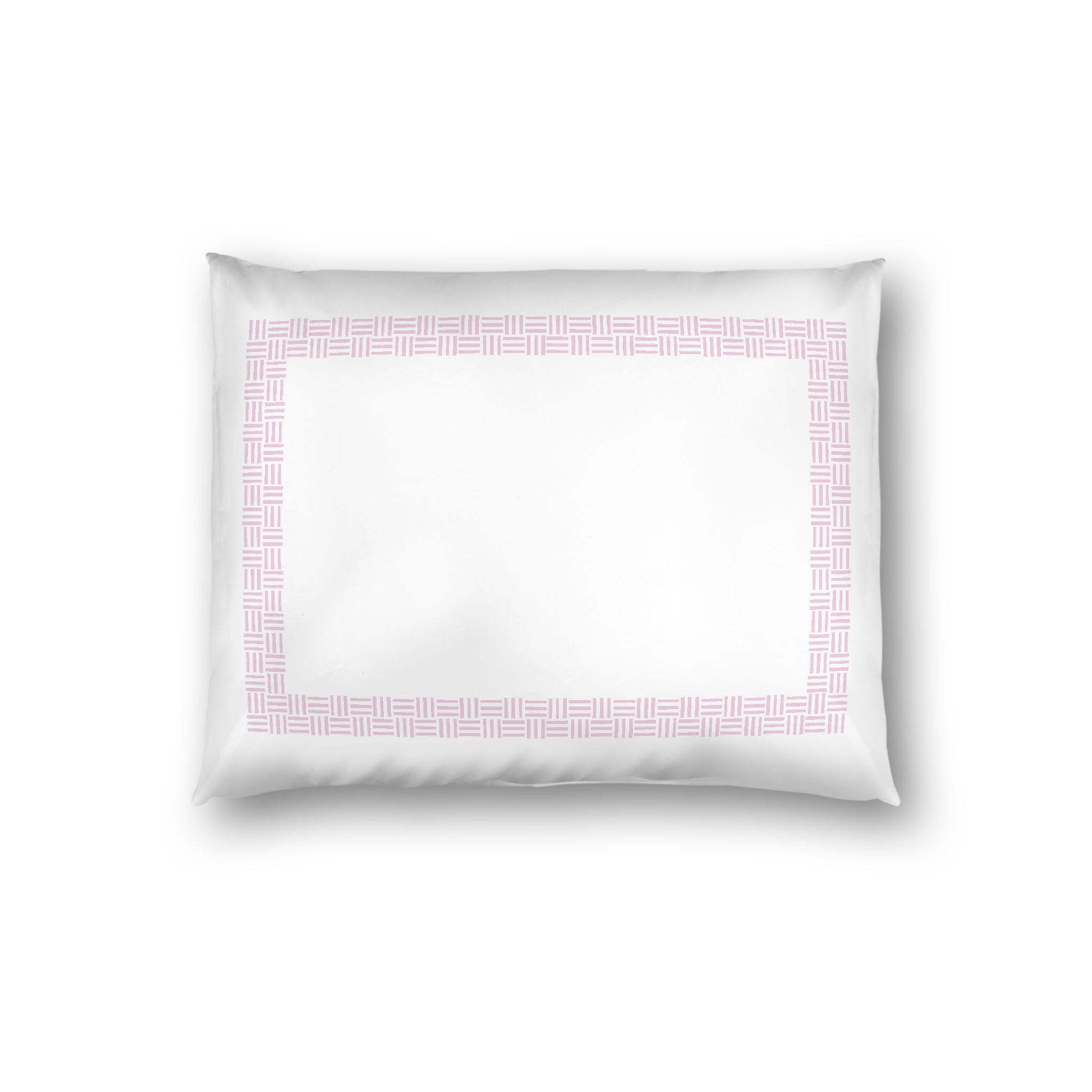 Off-white Cotton Sateen Pillow Sham, Pink Double Weave Motif Print, Classic Border, White Reverse Side, Standard - 20 x 26 inches